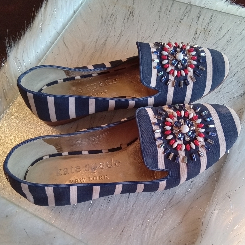 Kate Spade "Tia Firework" Loafers Embellished Canvas Slip-On Shoe Women Size 8.5 - Picture 6 of 16
